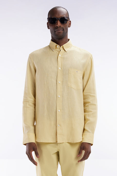 Chemise en lin ivoire unie coupe droite - Image 1