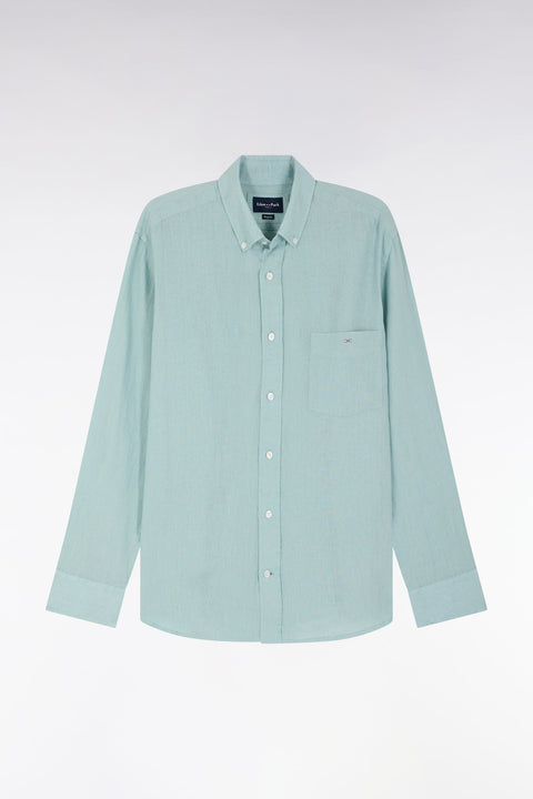 Chemise en lin vert d'eau unie coupe droite - Image 2