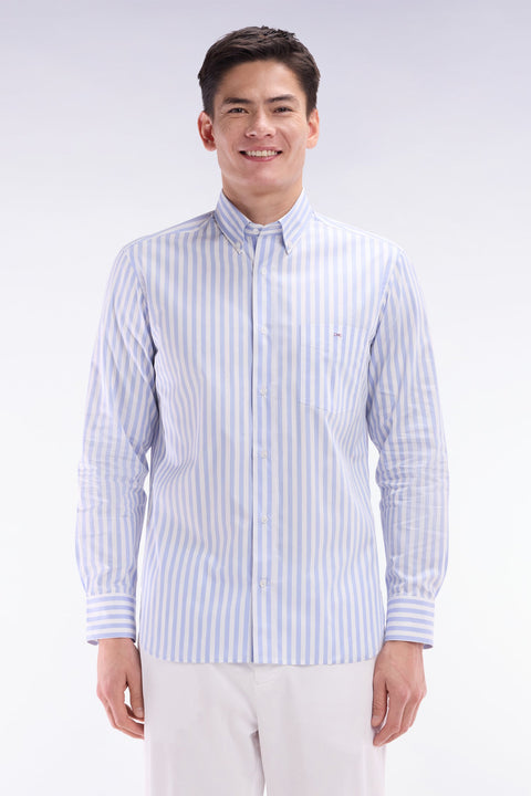 Chemise à rayures bâtons en coton gris clair coupe droite - Image 1