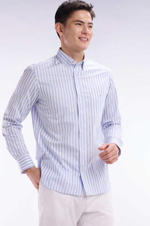 Chemise à rayures bâtons en coton gris clair coupe droite - Image 3