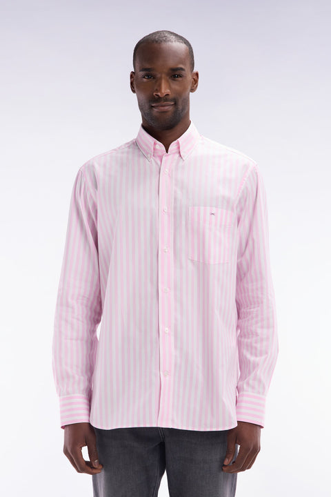 Chemise à rayures bâtons en coton rose coupe droite - Image 1