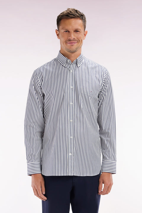 Chemise en coton rayée bleue coupe droite - Image 1