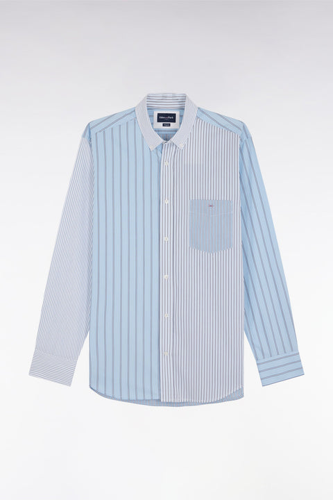 Chemise à rayures bâtons en popeline de coton ciel coupe droite - Image 1
