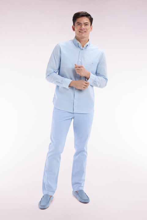 Chemise imprimé vichy en coton ciel coupe droite - Image 3