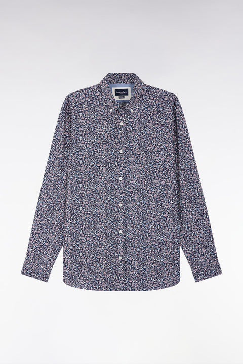 Chemise en popeline de coton marine à microimprimé floral coupe droite - Image 2