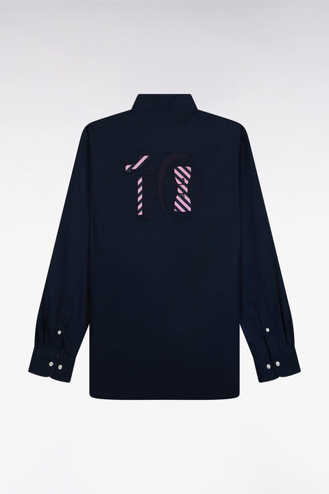 Chemise en coton pinpoint marine broderie dos coupe droite - Image 2