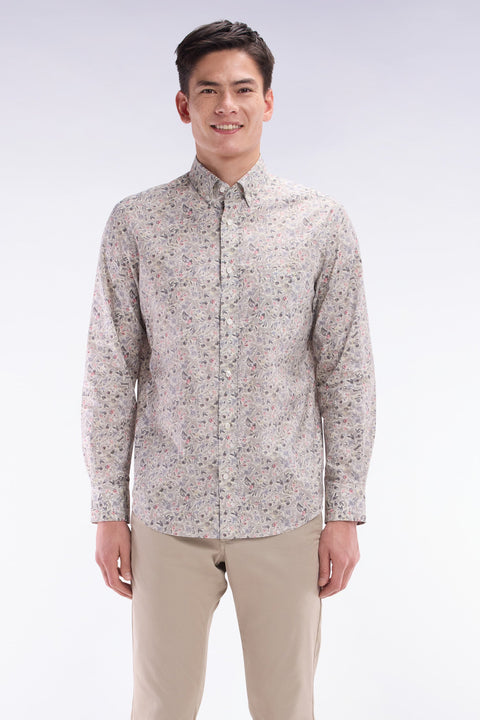 Chemise en popeline de coton Pima kaki à micromotif floral coupe droite - Image 1