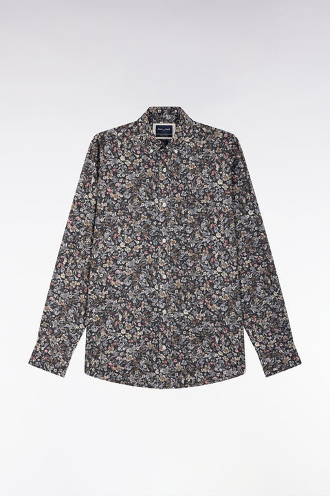 Chemise en popeline de coton Pima à micro imprimé kaki coupe droite - Image 2