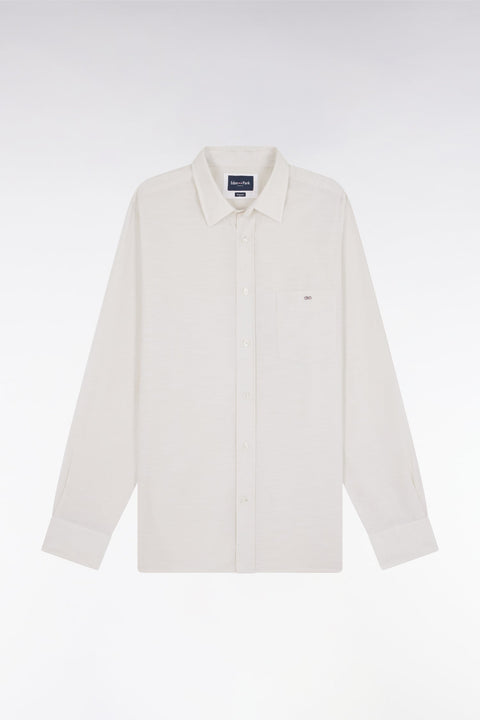 Chemise unie à poche plaquée en coton beige - Image 2