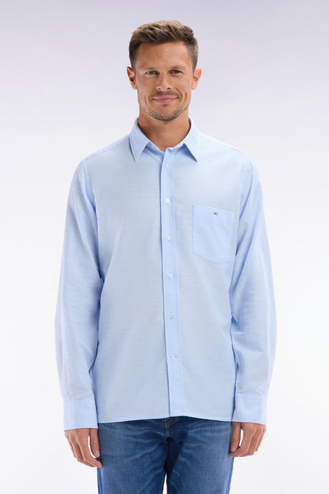 Chemise unie à poche plaquée en coton ciel - Image 1