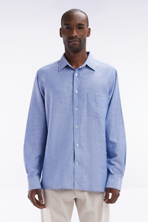Chemise unie à poche plaquée en coton gris - Image 1
