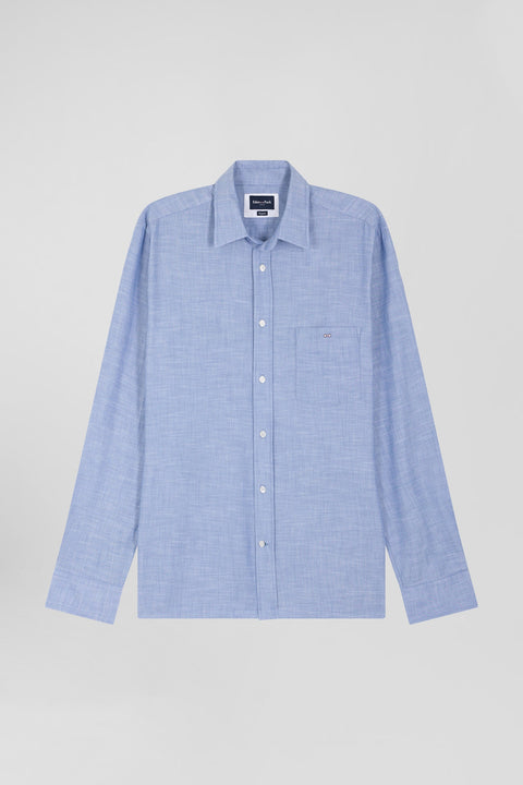 Chemise unie à poche plaquée en coton gris - Image 2