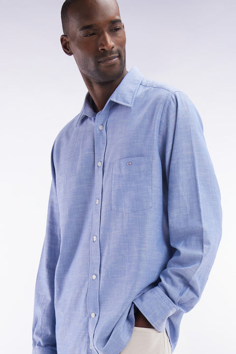 Chemise unie à poche plaquée en coton gris - Image 3