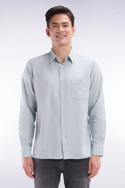 Chemise unie à poche plaquée en coton gris foncé - Image 1