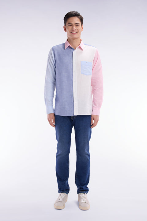 Chemise colorblock bleue et rose coupe droite - Image 1