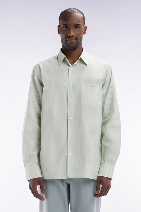 Chemise en coton verte et blanche à rayures bâtons coupe droite - Image 1