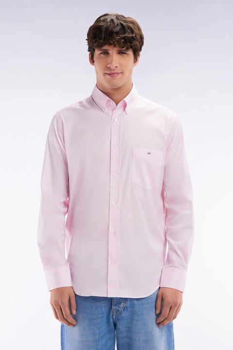 Chemise en twill de coton rose unie coupe droite - Image 1