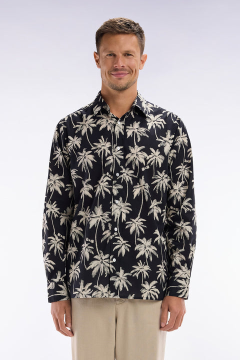 Chemise en coton noir à imprimé palmiers coupe droite - Image 1