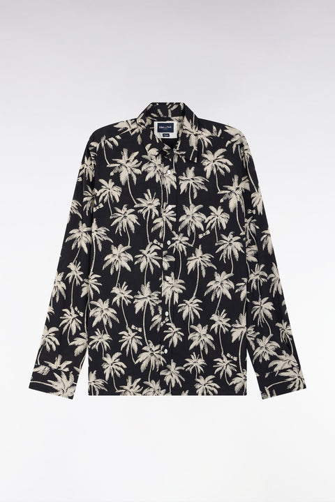 Chemise en coton noir à imprimé palmiers coupe droite - Image 2