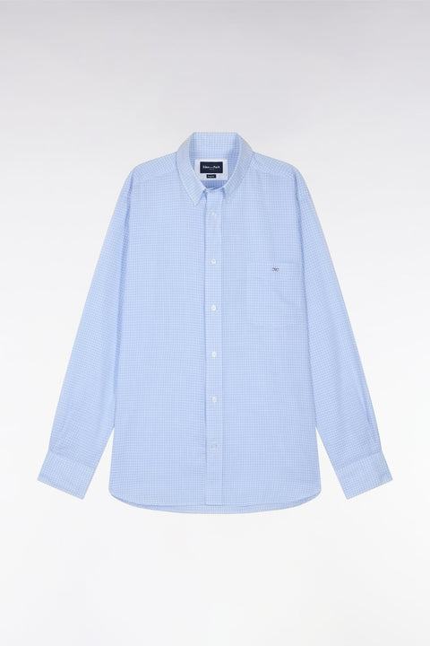 Chemise en popeline de coton à microcarreaux Vichy ciel coupe droite - Image 2