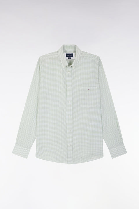 Chemise en popeline de coton à microcarreaux Vichy verts coupe droite - Image 2