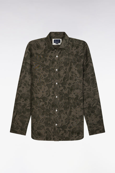 Chemise imprimée en lin kaki coupe ajustée - Image 2