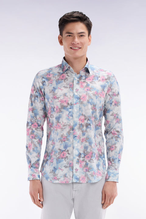 Chemise en coton ciel à imprimé floral coupe ajustée - Image 1
