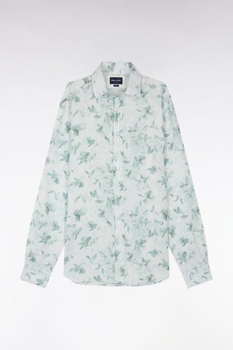 Chemise en lin vert à imprimé floral coupe ajustée - Image 2