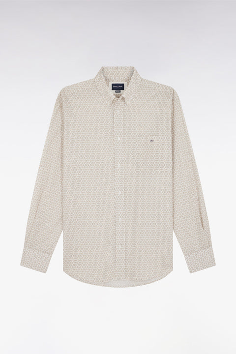 Chemise en popeline de coton à microimprimé graphique beige coupe droite - Image 2