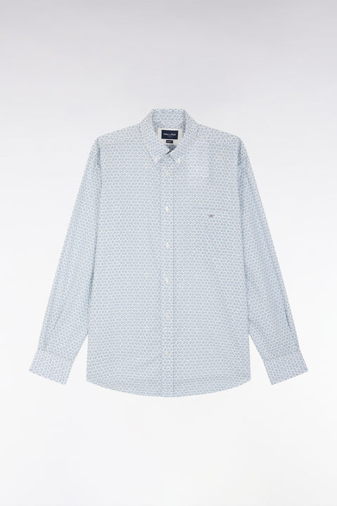 Chemise en popeline de coton à microimprimé graphique gris coupe droite - Image 2