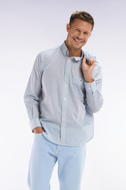 Chemise en popeline de coton à microimprimé graphique gris coupe droite - Image 3