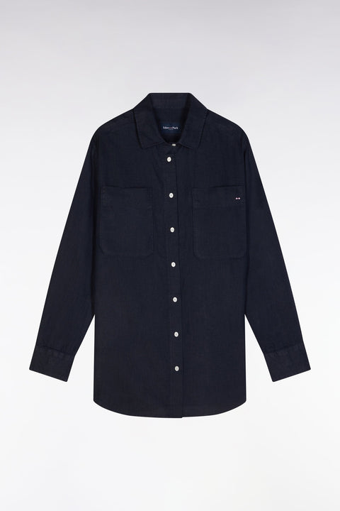 Chemise à poches plaquées en lin marine coupe oversized - Image 2