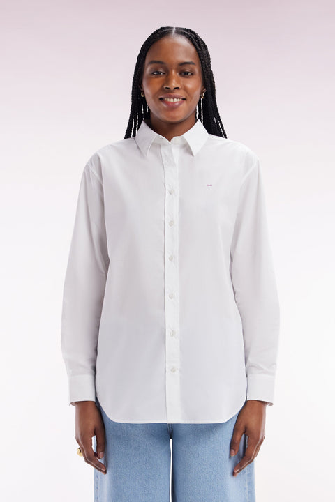 Chemise unie en coton blanc coupe décontractée - Image 3