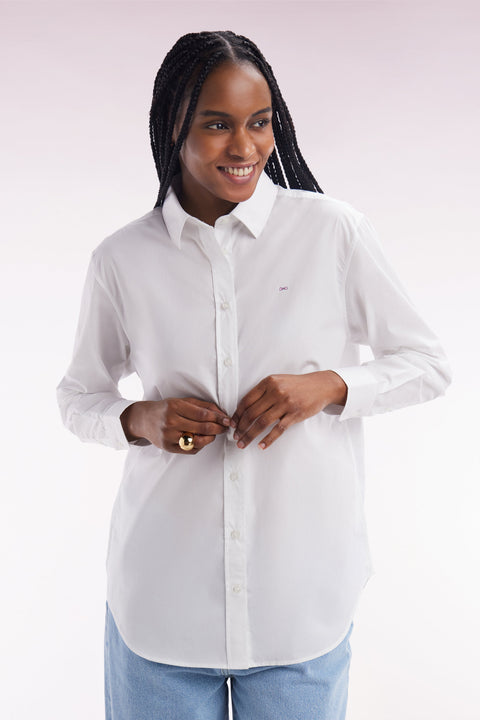 Chemise unie en coton blanc coupe décontractée - Image 1