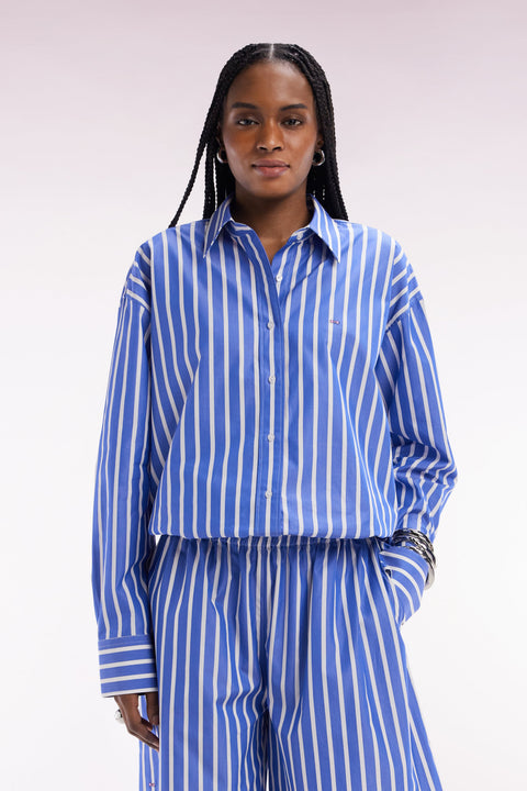 Chemise en coton bleue à rayures blanches coupe Oversized - Image 3
