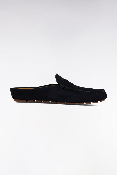 Mocassins babouches en cuir suédé marine - Image 1