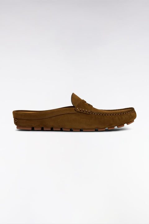 Mocassins babouches en cuir suédé kakis - Image 1