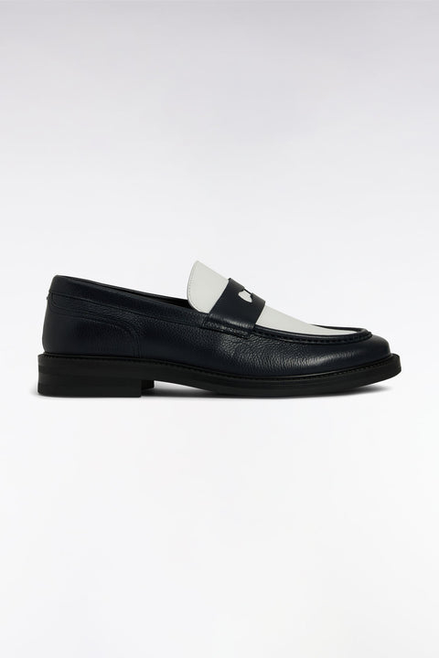 Mocassins bicolores en cuir grainé noirs et blancs - Image 1