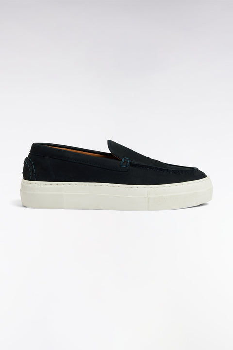 Mocassins femme à semelles sneakers en cuir suédé marine - Image 1