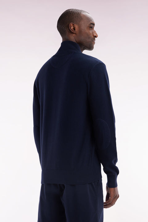 Cardigan zippé en coton marine à broderie nœud papillon cerclée coupe droit - Image 3