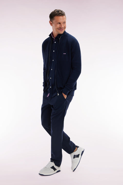 Cardigan zippé en tricot de coton marine coupe droite - Image 2