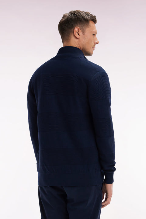 Cardigan zippé en tricot de coton marine coupe droite - Image 3