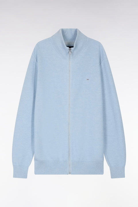 Cardigan zippé en coton nid d'abeille ciel coupe droite - Image 2