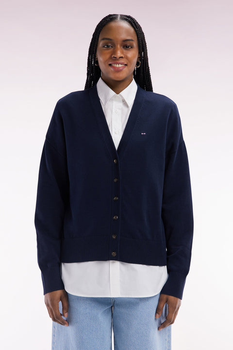 Cardigan en coton marine coupe décontractée - Image 3