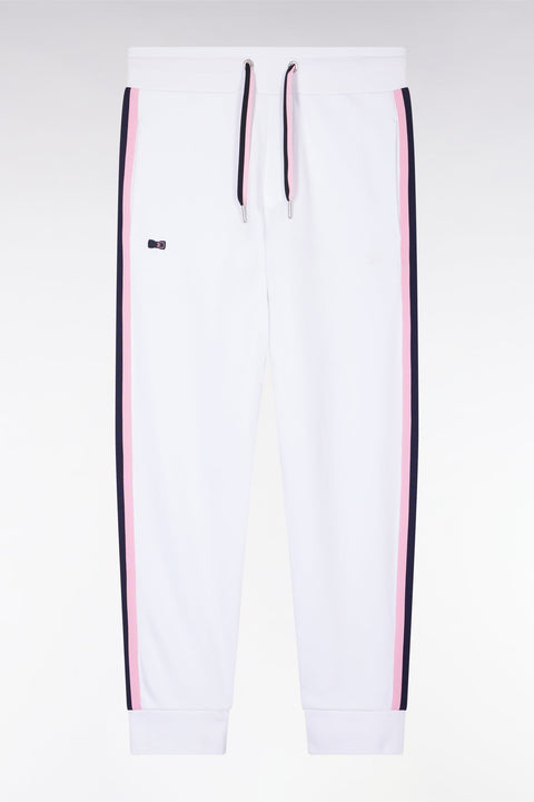 Pantalon jogging en coton blanc à détails tricolores coupe décontractée - Image 2