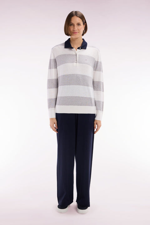 Pantalon à jambe large en coton biologique et cachemire marine coupe décontractée - Image 3