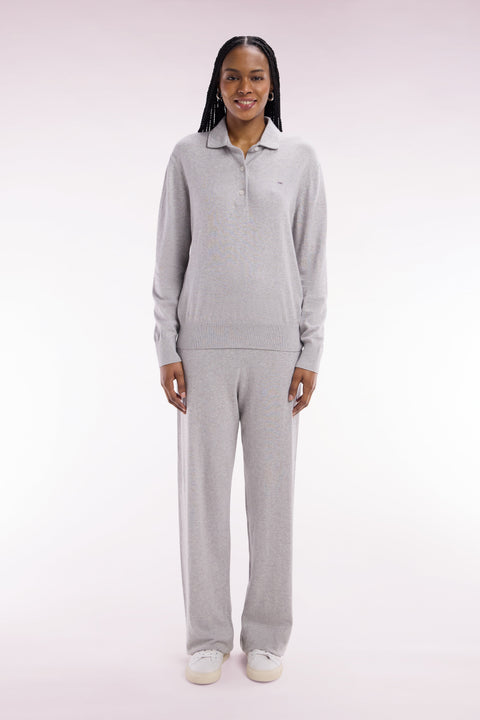 Pantalon à jambe large en coton biologique et cachemire gris coupe décontractée - Image 3
