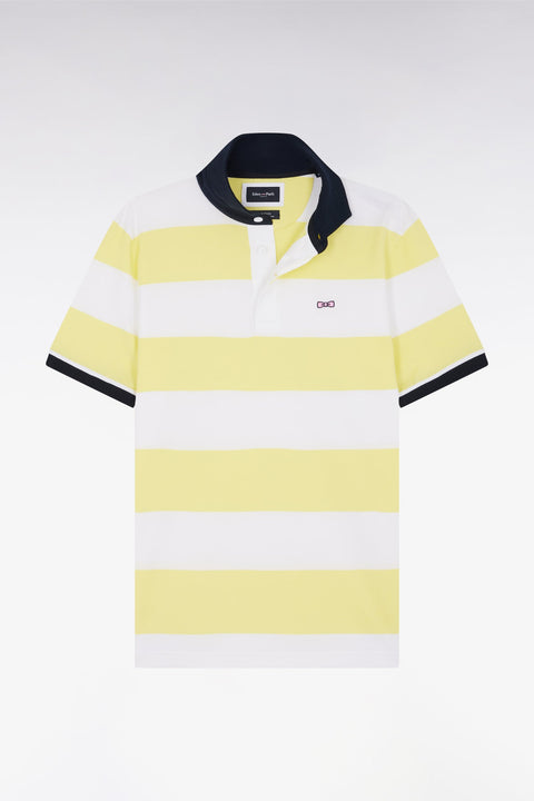 Maillot à manches courtes en coton Pima cerclé jaune et blanc coupe droite - Image 2