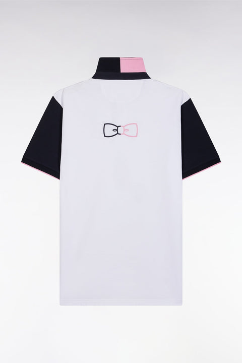 Maillot à manches courtes en coton blanc col bicolore coupe décontractée - Image 2