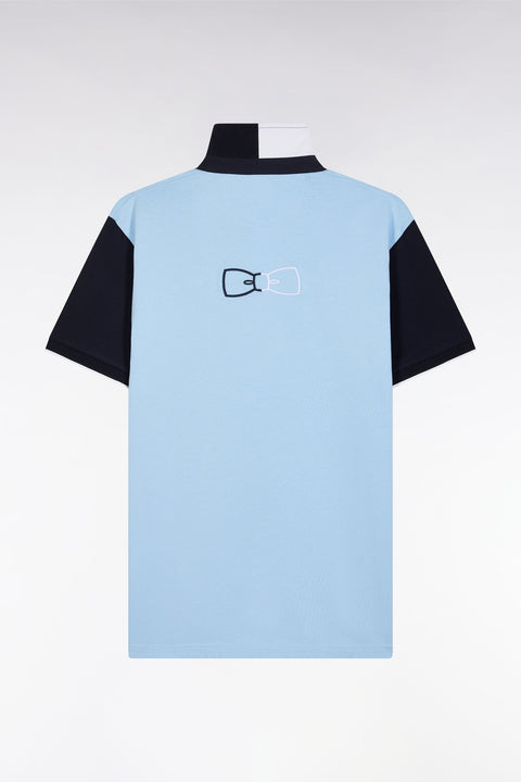 Maillot à manches courtes en coton ciel col bicolore coupe décontractée - Image 2